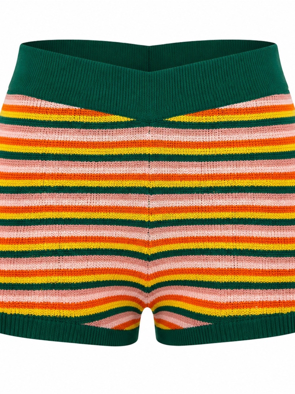 Zara Striped Knit Bike Shorts in Dark Green, Pink, Yellow & Orange